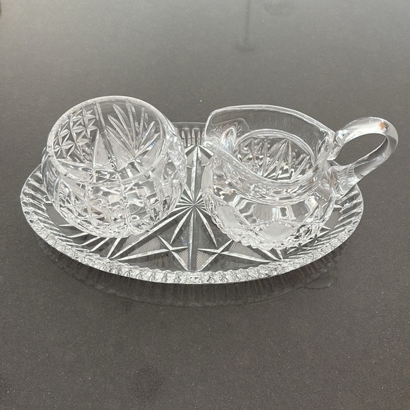 VINTAGE CRYSTAL CREAM & SUGAR SET WITH TRAY! - Picture 1 of 16